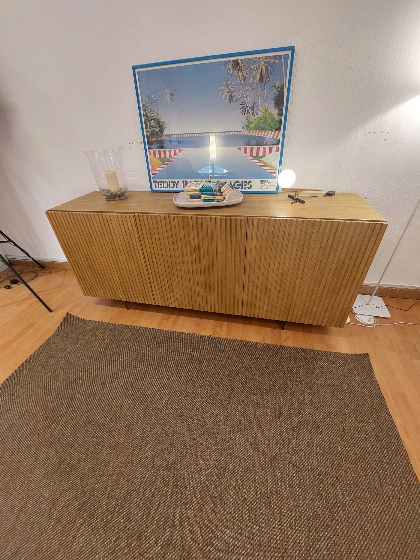 Madia FGF mod. Star in legno massiccio oak con piede in vetro trasparente, outlet Benedetti Arredamenti